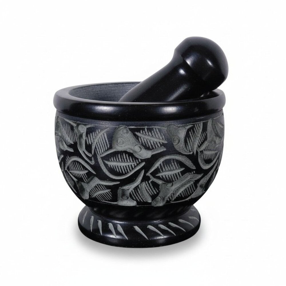 Handmade Black Soapstone Mortar & Pestle 3" - Carved Ritual Grinder - New - Picture 5 of 5